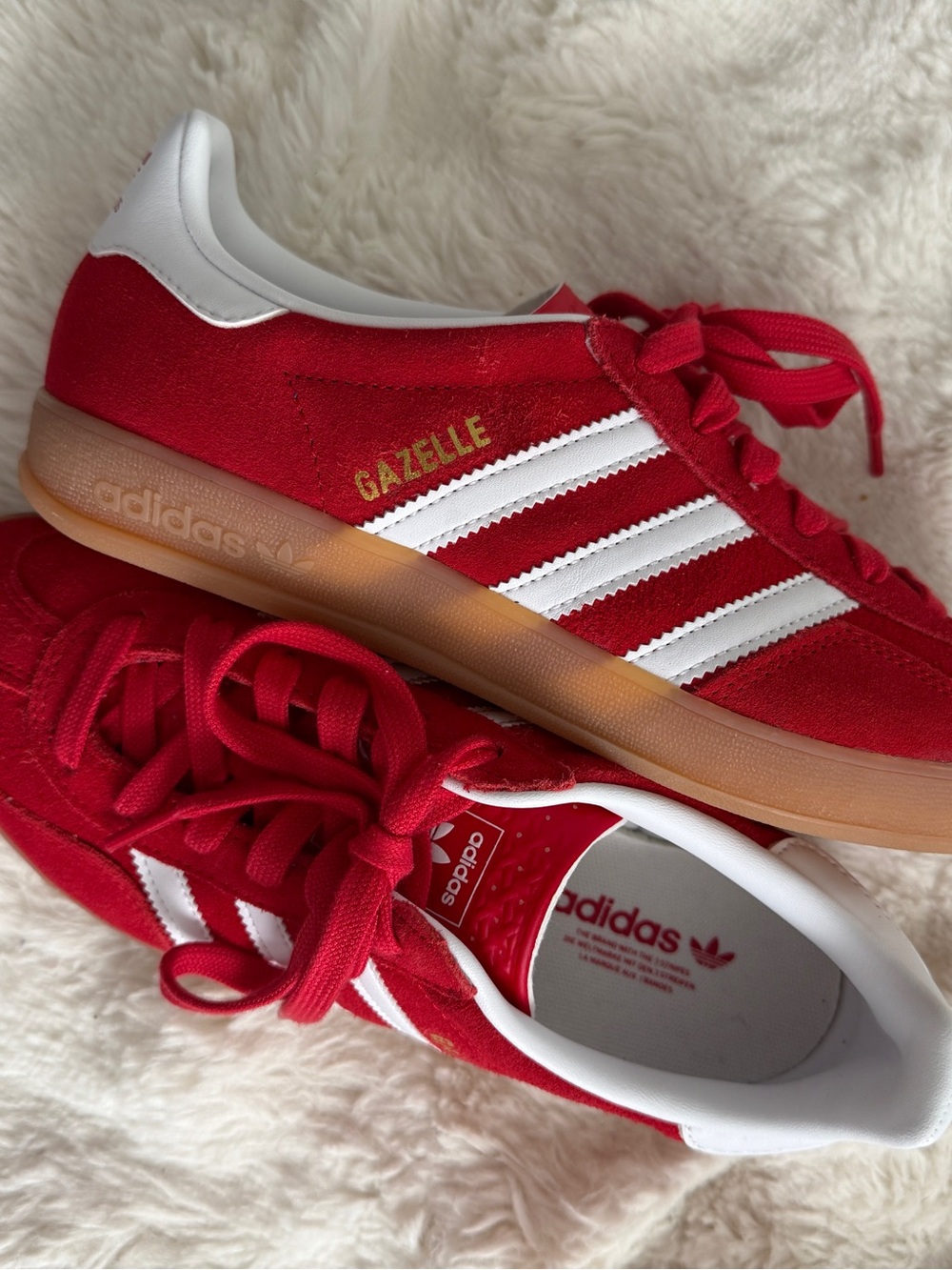adidas Gazelle Red Suede Sneakers with White Stripes